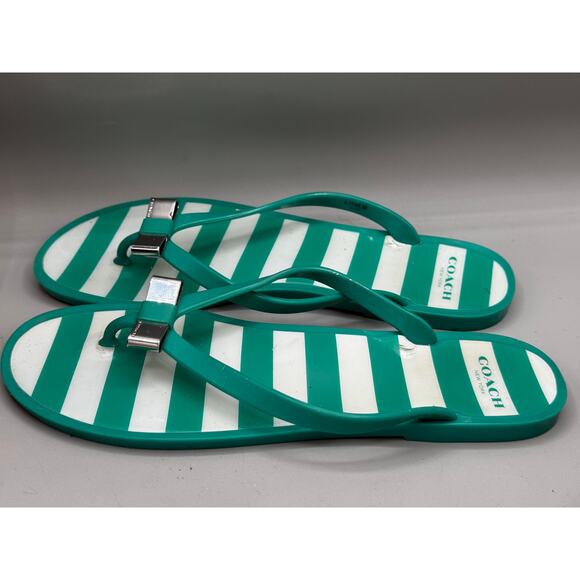 COACH Landon Green Stripe Flip Flop Sandals Shoes 8B - Picture 3 of 5
